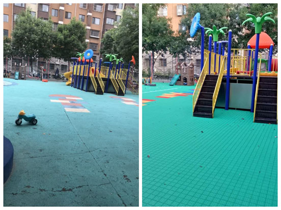 這么強(qiáng)烈的對(duì)比，幼兒園懸浮拼裝地板完勝！